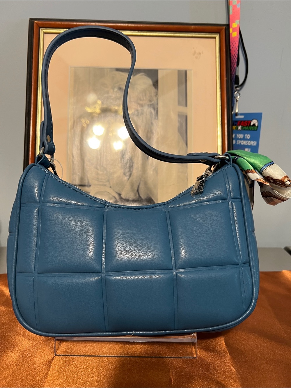 Steve Madden blue Quilted Shoulder Bag with Chain and Scarf - Picture 6 of 8